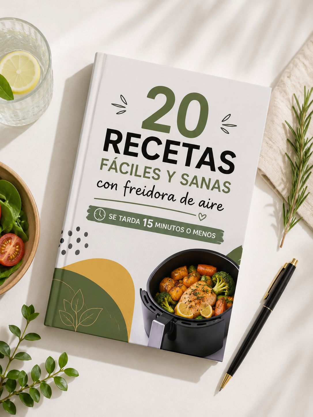 Recetas Airfryer: Crujiente sin aceite listo en 15 min + Tabla de tiempos y temperaturas - 1 página imprimible para pegar en la heladera + Menú de 7 días para desinflamar con Airfryer - Plan listo para copiar